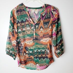 Lucky Brand Multi-colored Sheer Blouse Size XS